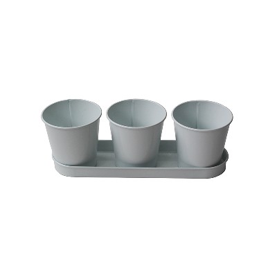 Metal Iron Power Coated Modern Farmhouse Flower or Herb Pot Set with Tray