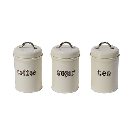 Set of Three Farmhouse Home Decor Style Galvanized Metal Tea Coffee Sugar Kitchen Container Canister