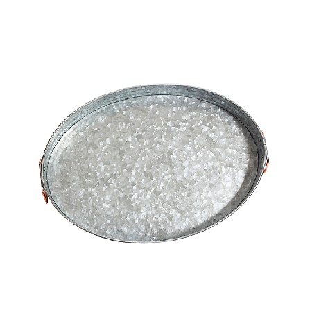 Galvanized metal Round kitchen serving tray with handles