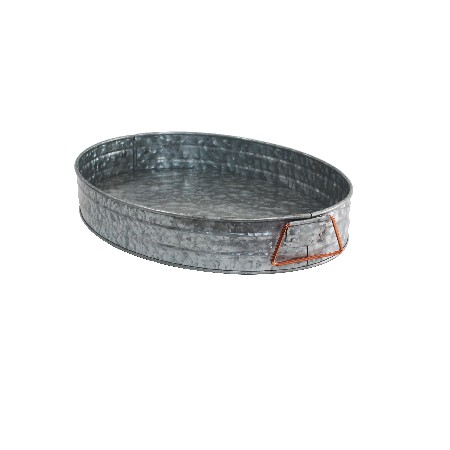 Round Galvanized Metal Serving Tray with Metal Handles