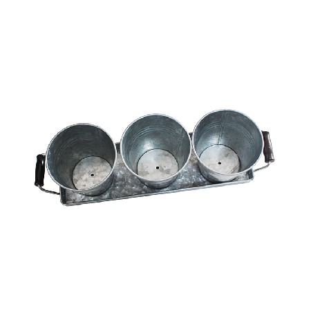 Galvanized metal kitchen garden herb pots set