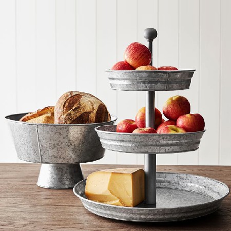 Farmhouse Style 3 Tier Galvanized Metal Stand Serving Tray