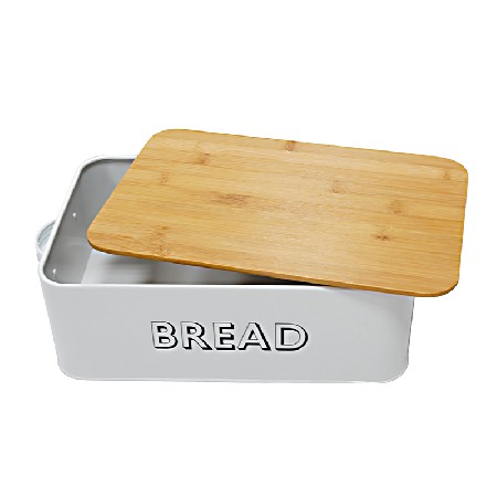 MIf garden brand hot sale metal white bread bin with wood lid