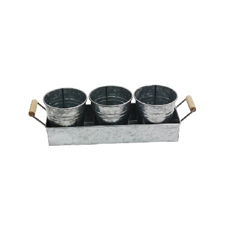 Set of 3 Galvanized Planters and Tray Windowsill Herb Pots