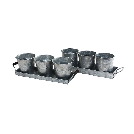 Set of 3 Galvanized Metal Windowsill Planters Herb Pots With Tray