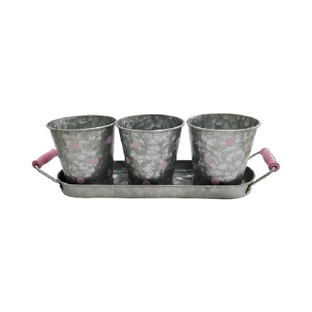 Modern Farmhouse Vintage Galvanized Metal Herb Plant Herb Pot Planter with Tray