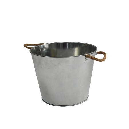 Custom Silk logo printed Galvanized Metal Ice Bucket for Drinks with Rope Handles