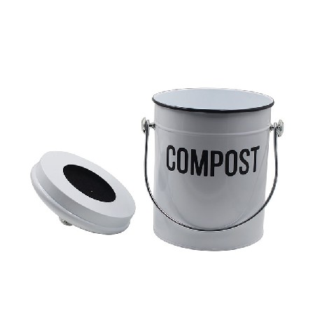 White Metal Steel 1.3 Gallon kitchen trash Bucket Container pail Compost Bin for Kitchen Countertop