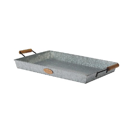 Galvanized Metal Serving Tray With wood handle