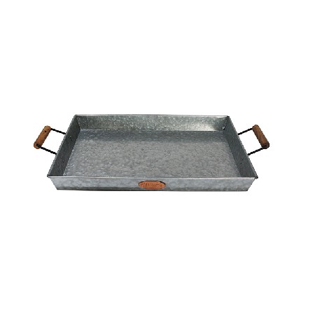 Galvanized Metal Serving Tray With wood handle