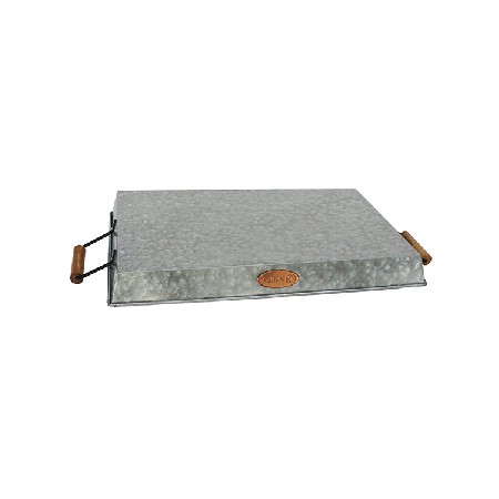 Galvanized Metal Serving Tray With wood handle