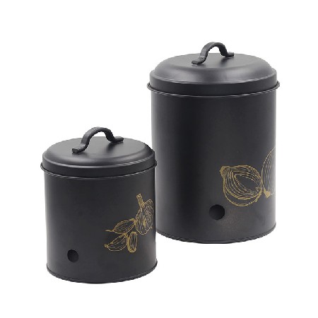 Set of 2 Antique Black Vintage Potato Onion Kitchen Storage Containers