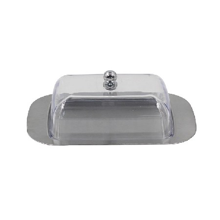 Stainless Steel Metal Covered Butter Dish For Kitchen With Clear plastic Lid