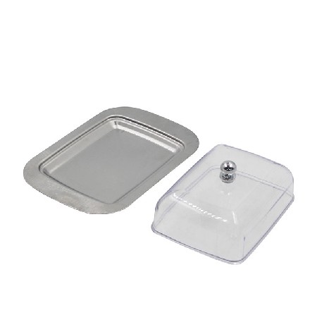 Stainless Steel Metal Covered Butter Dish For Kitchen With Clear plastic Lid