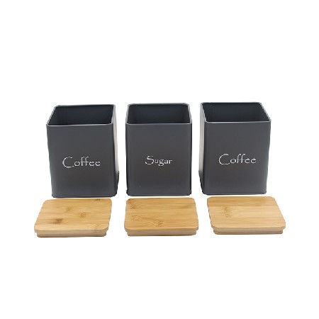 Metal Iron Kitchen storage container with Bamboo Lid For Tea coffee sugar